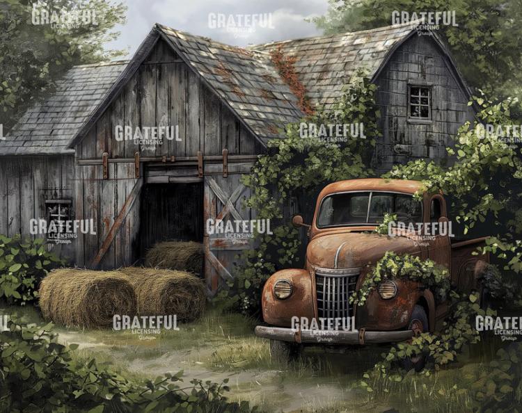 Abandoned Red Truck and Barn