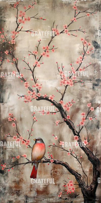 Cherry Blossom Birds Beige Red 6
