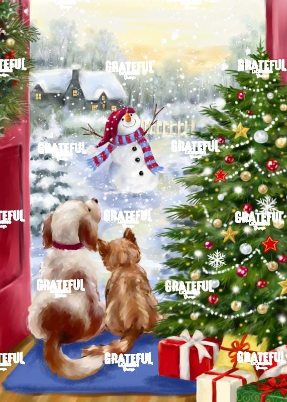 Christmas Puppy and Cat at Door
