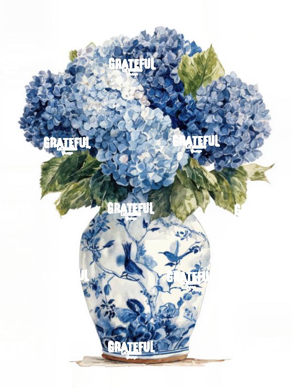 Blue Hydrangeas in a Chinoiserie Vase 1