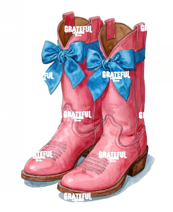 Pink Cowboy Boots wrapped in a Blue Bow