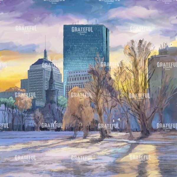 Boston Skyline Winter Sunset