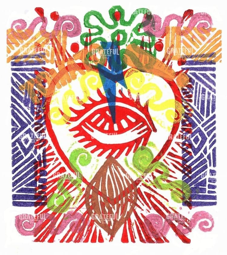 Lino monoprint heart-eye-1 