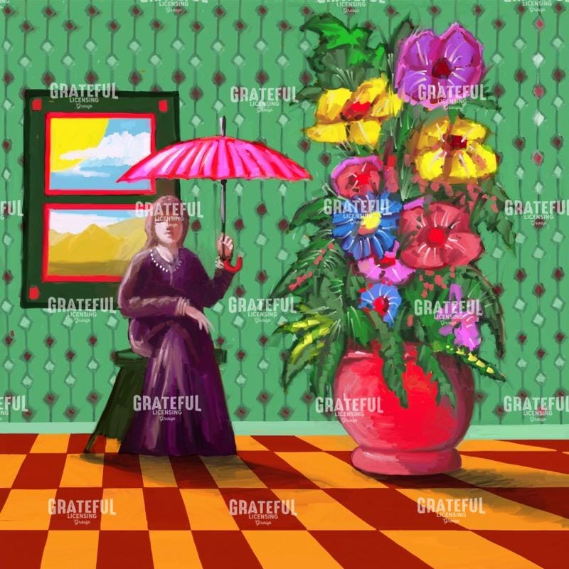 Umbrealla Lady with Flowers