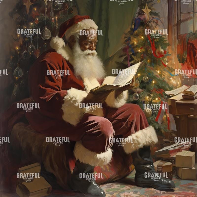 Santa Checking His List by Fire Light