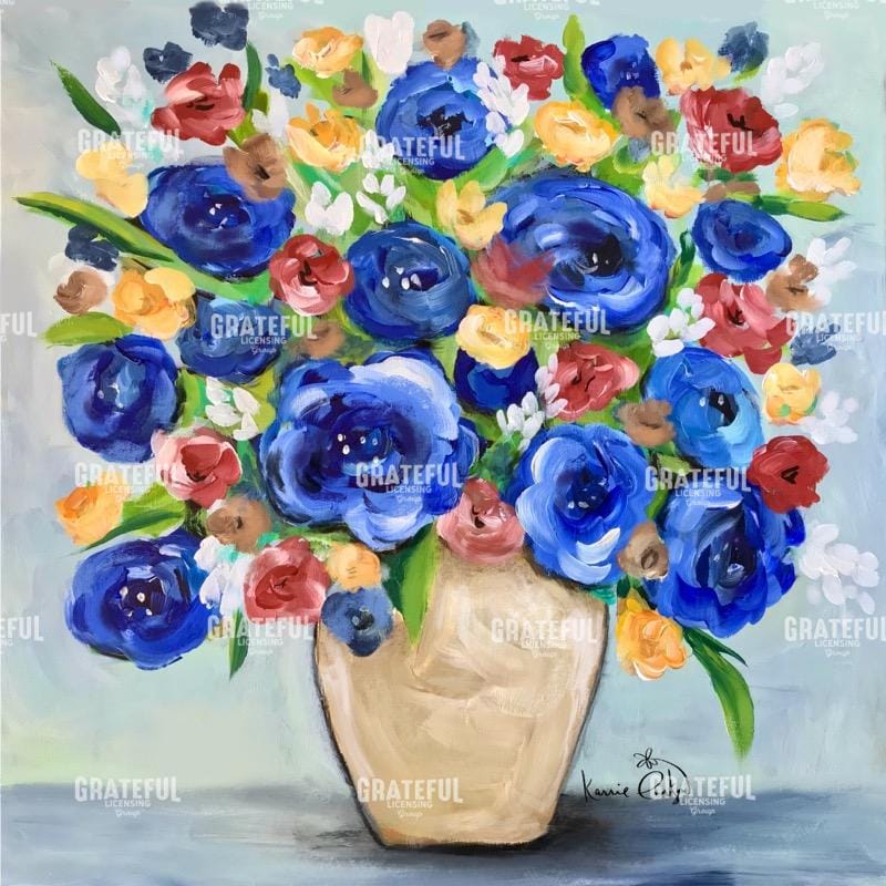 Blue flowers and yellow daisies