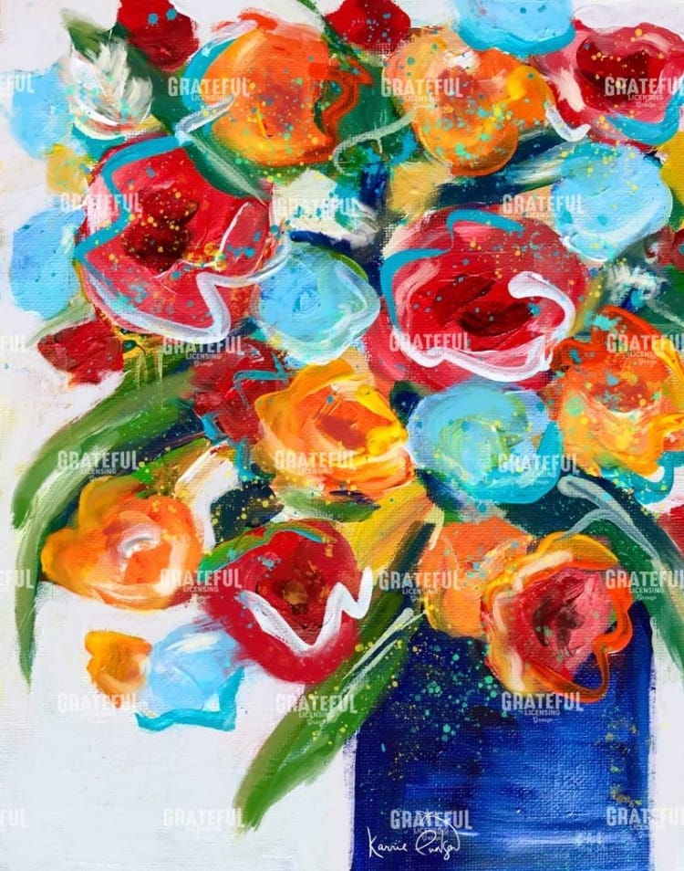 Marigolds in Blue Vase