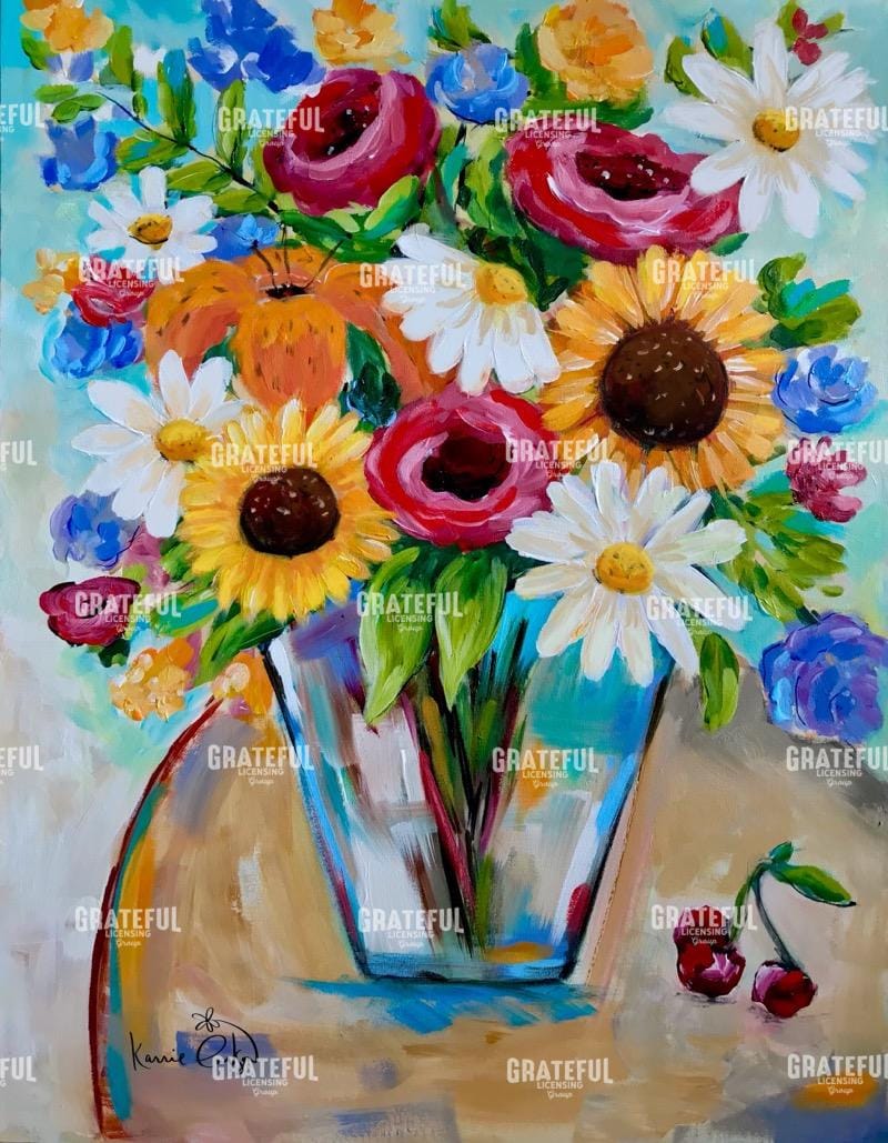 sunflowers and cherries