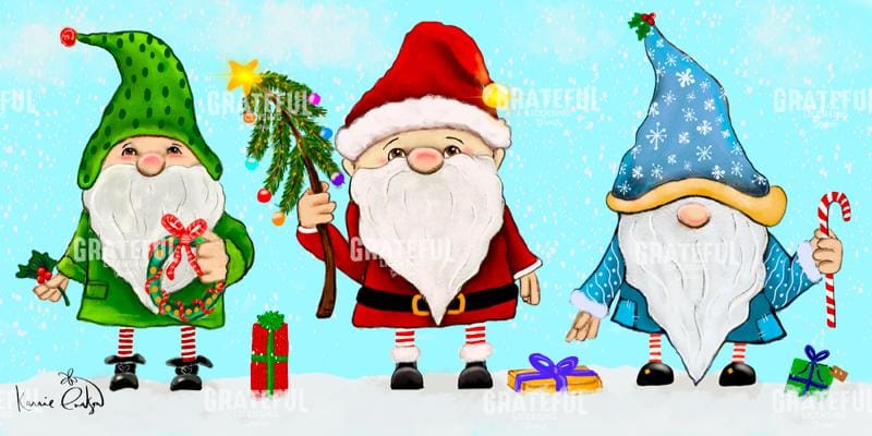 three Christmas gnomes