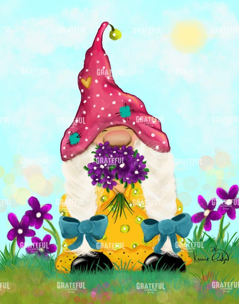Girl gnome Holding Purple Bouquet