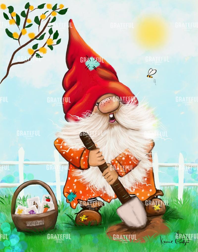 Gnome Planting Seeds In Garden