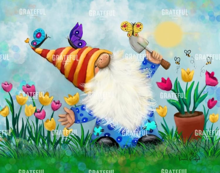 Gnome With Tulips & Butterflies