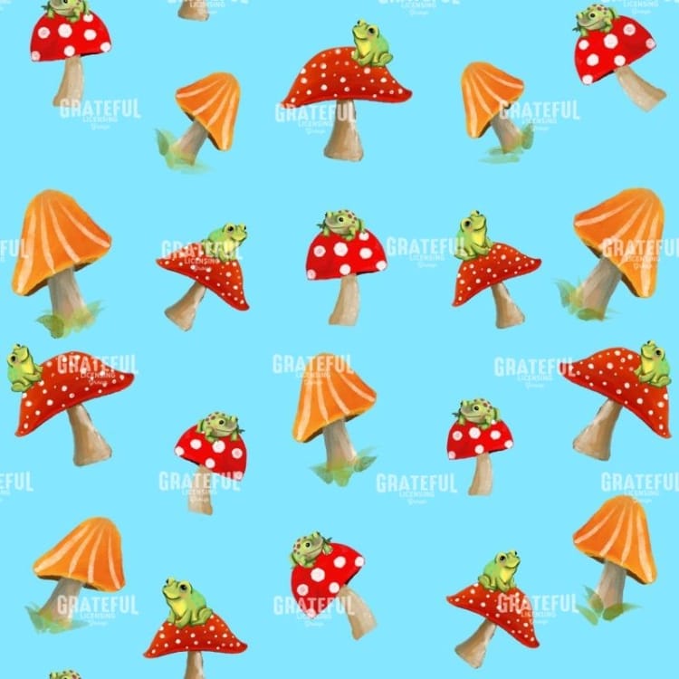 Frogs_And_Mushrooms_On_Blue