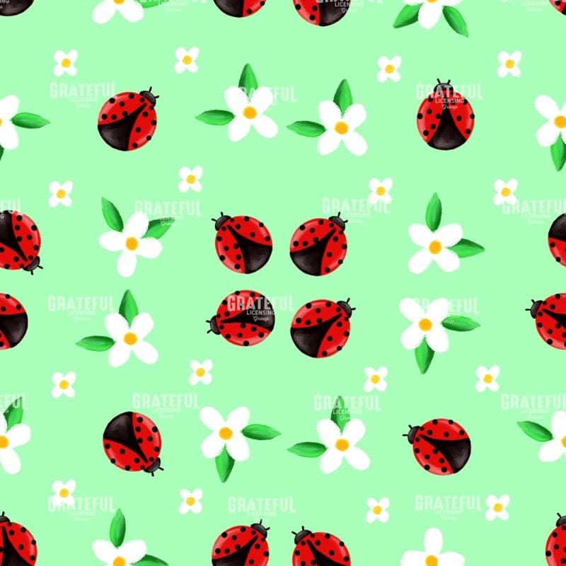 Ladybugs_And_Flowers_On_Green