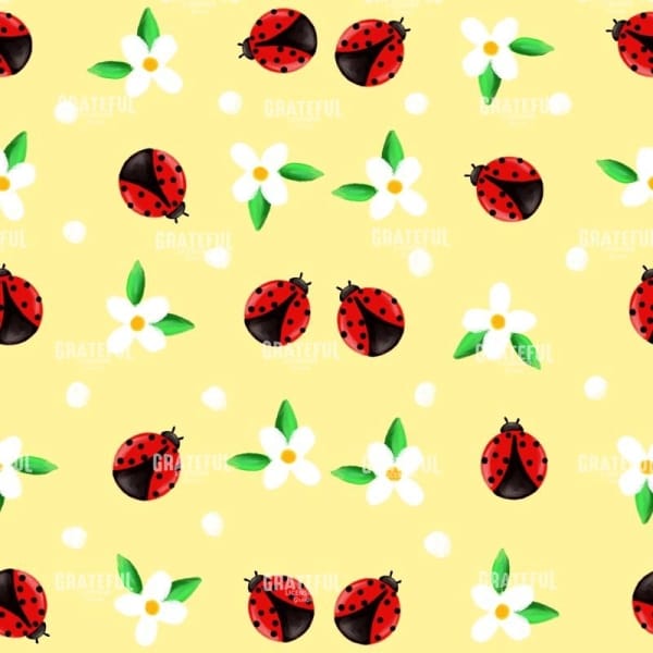 Ladybugs_And_Flowers_On_Yellow