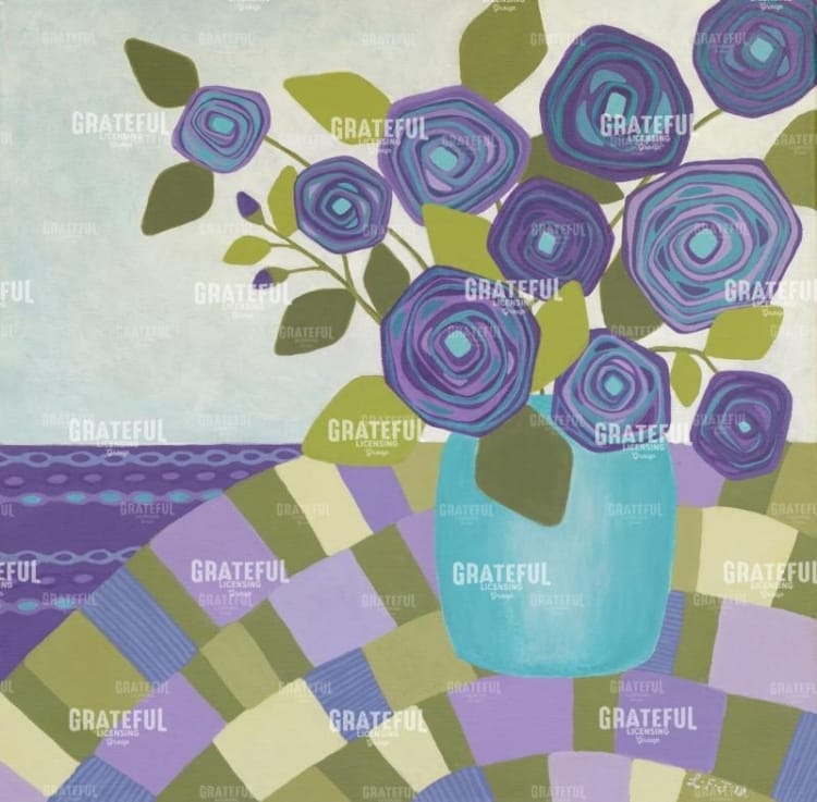 Blue Vase, Purple Flowers