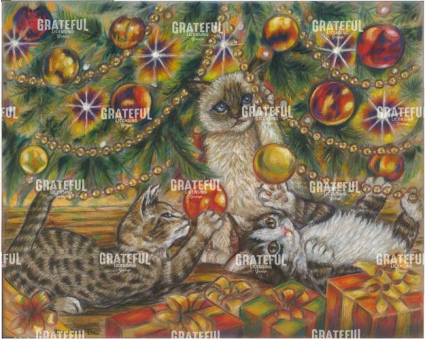 Christmas tree and the three kittens