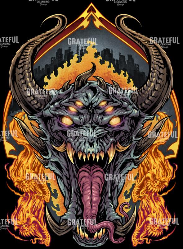 Demon Face and Fire Skulls