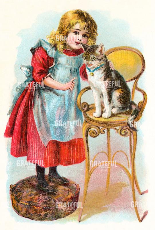 Girl with at on Chair