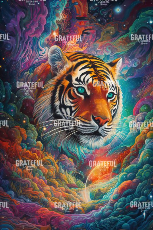 Psychedelic Tiger in sky