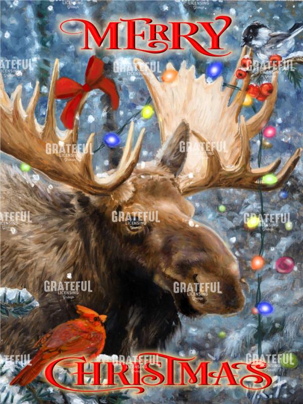 Cardinal Moose and Chickadee Merry Christmas