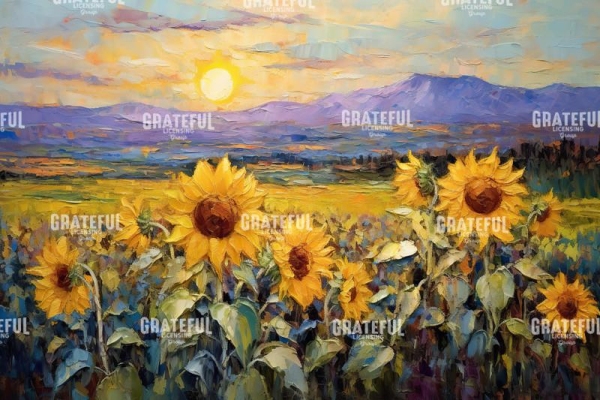 Sunflower Field with Mountains