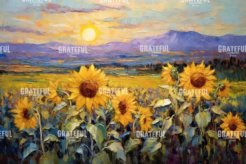 Sunflower Field with Mountains