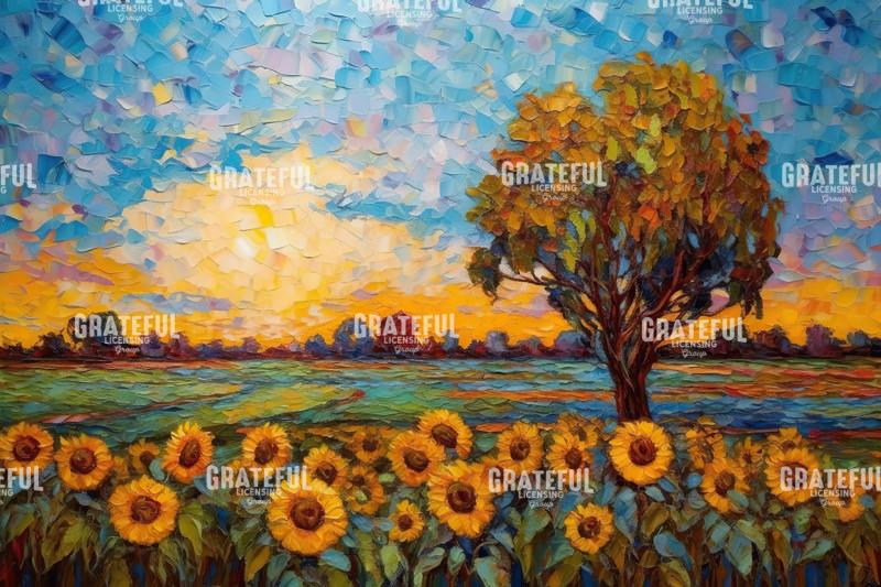 Sunflower Field with Tree