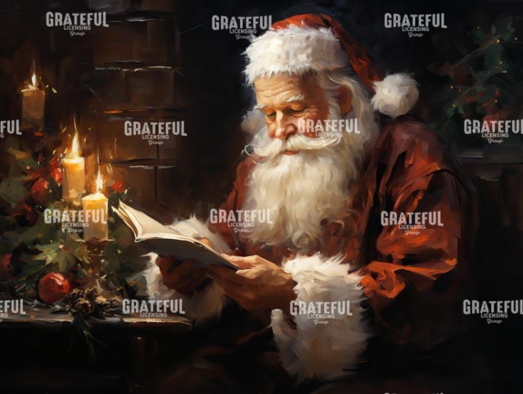 Santa Reading a Book by Candle