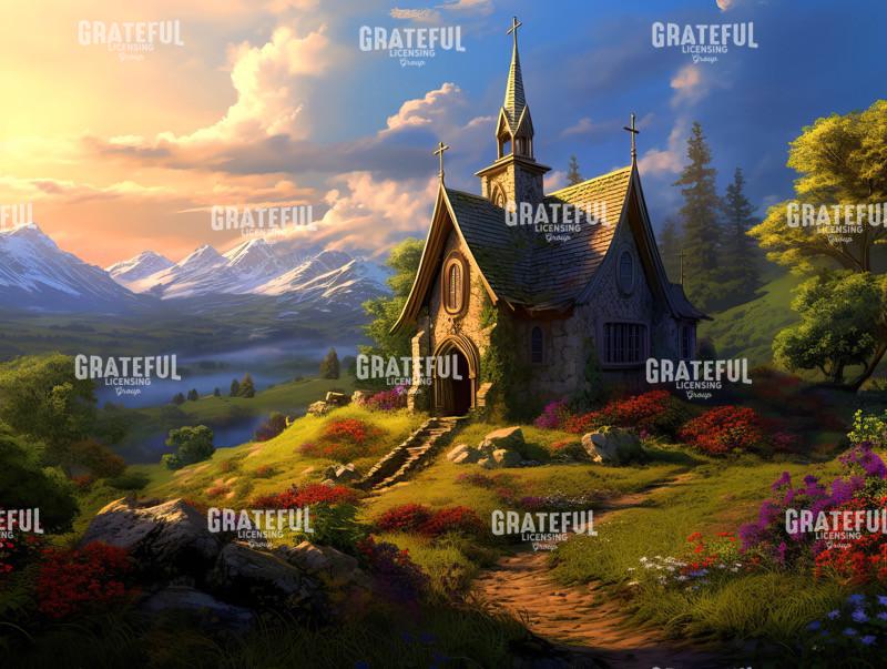 Church on a Hillside Landscape