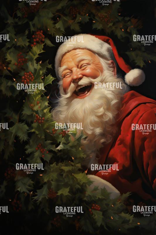 Santa Laughing with a Christmas Wreath