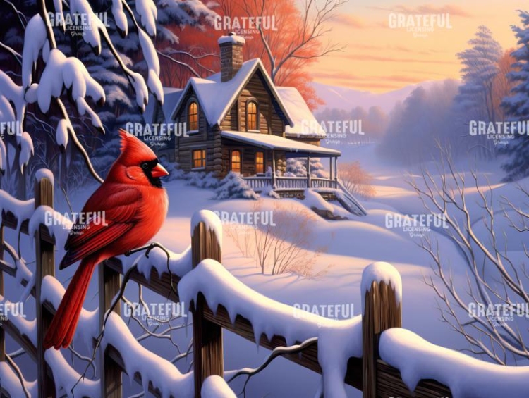 Christmas Cardinal in a Snowy Forest