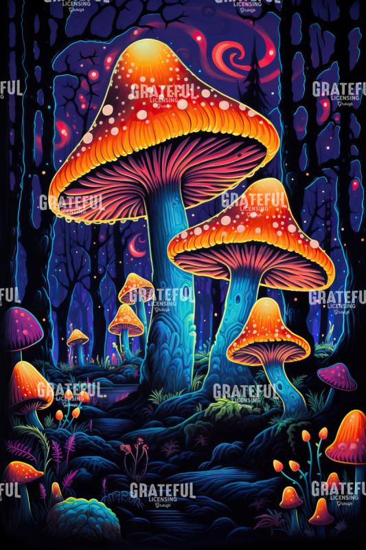 Neon Mushrooms Glowing Orange