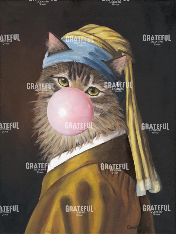 Bubble Gum Cat With Pearl Earring