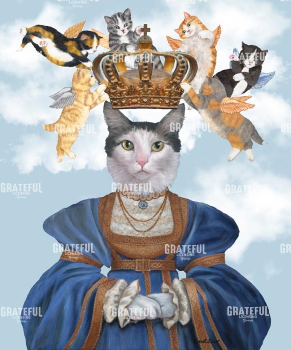 Crowned Cat Queen Blue Dress