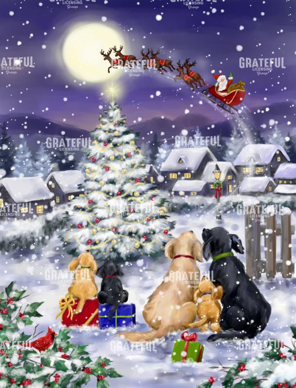 Dog's Family Watching Santa