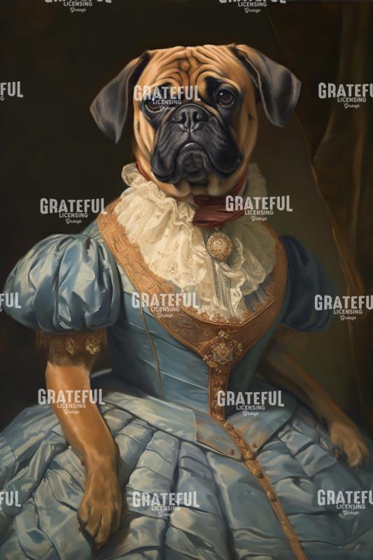 Bulldog in a Blue Dress