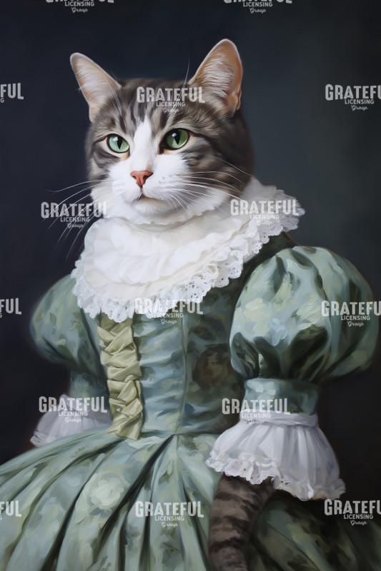 Cat in a Green Dress