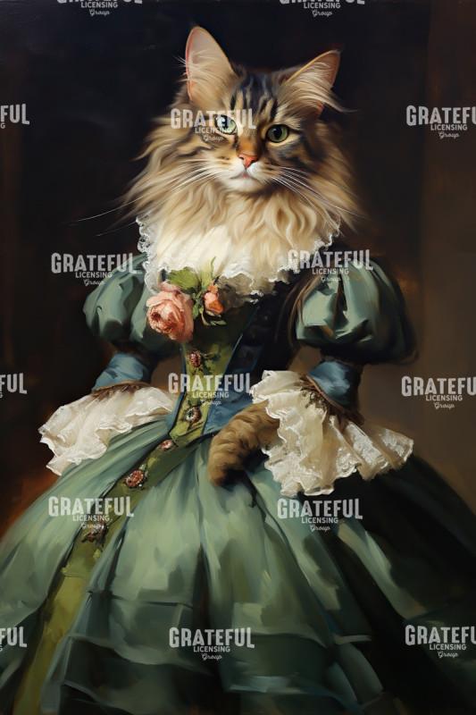 Cat in a Green Dress