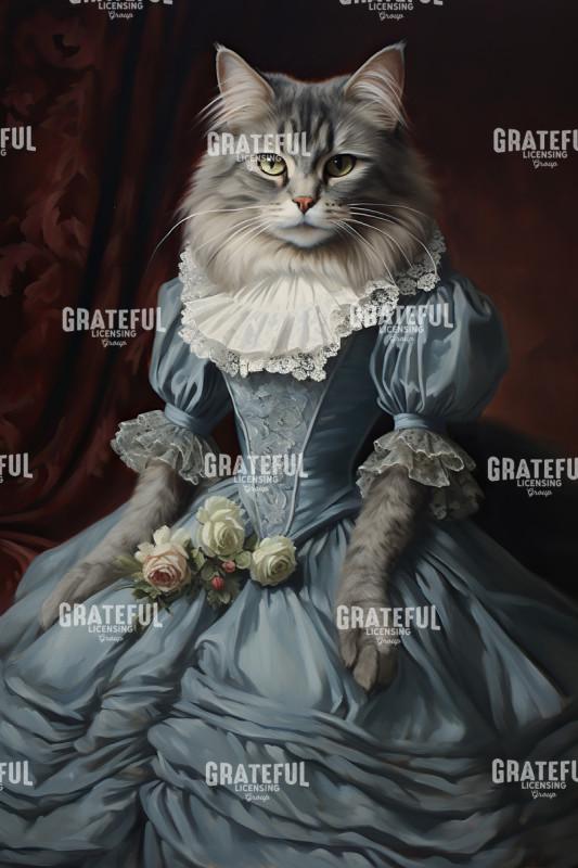 Maine Coon Cat in a Blue Dress