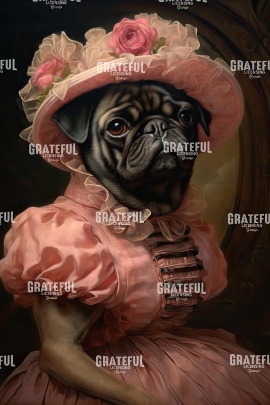 Pug in a Pink Dress