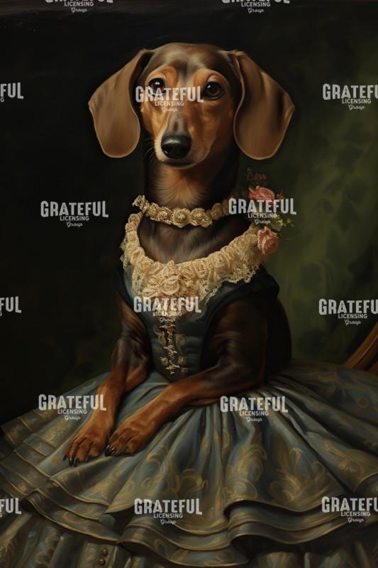 Weiner Dog in a Green Dress