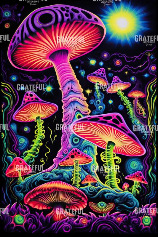 Neon Mushrooms Glowing