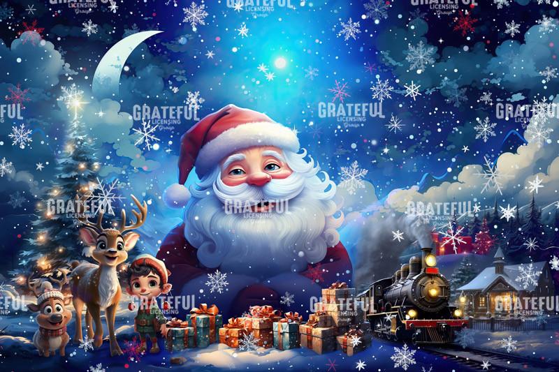 Santa Scene w Red Snow