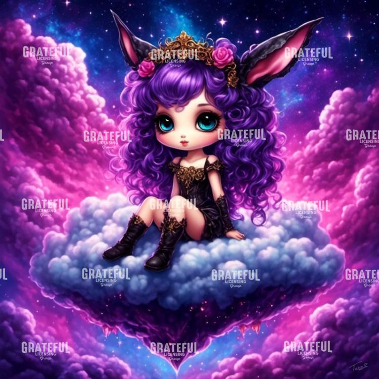Gothic Kawaii Girl on a Cloud