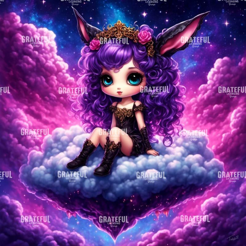 Gothic Kawaii Girl on a Cloud