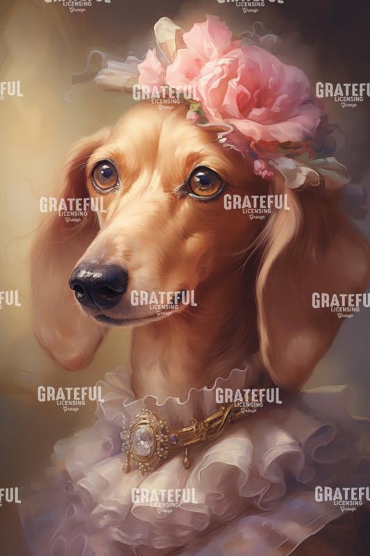 Victorian Pets, Daschund in a Pink Dress