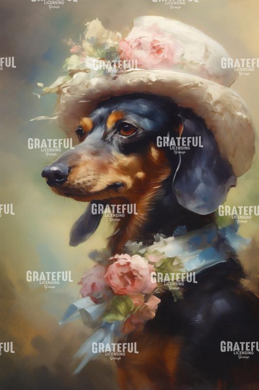Victorian Pets, Daschund with a White Hat