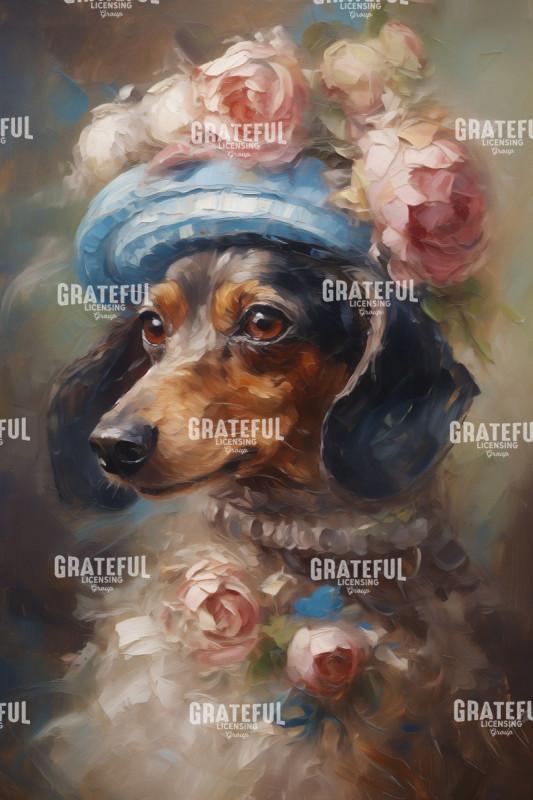 Victorian Pets, Daschund with Flowers