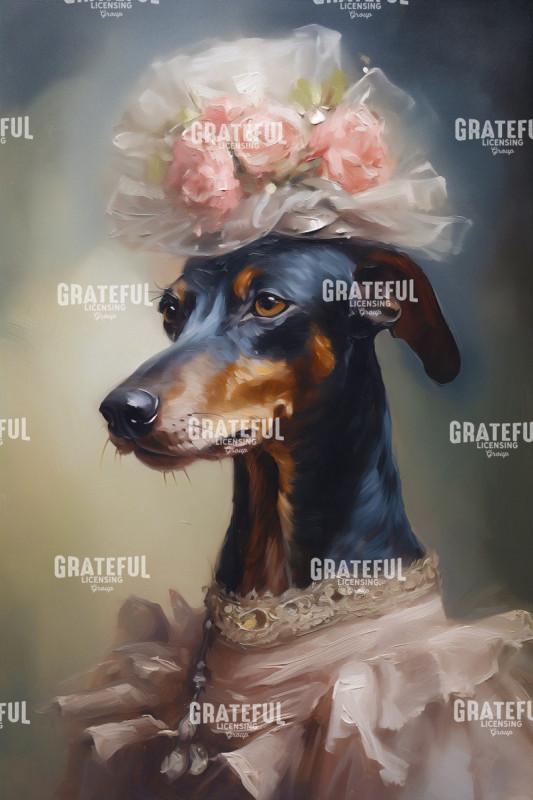 Victorian Pets, Doberman in a Pink Dress